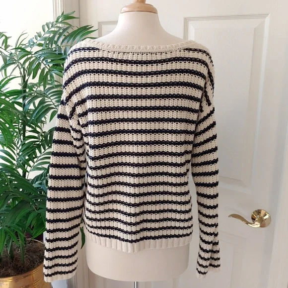 Tommy Hilfiger Chunky Knit Oversized Sweater Striped Black White Large - Picture 7 of 8
